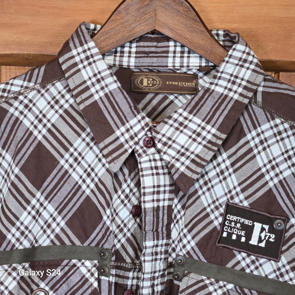 Evolution In Design Mens 3XL Brown Plaid Short Sleeve‎ Button Down  E72 Urban